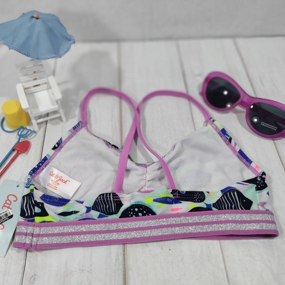 Cat & Jack Girl's Midkini Ruffle Overlay Top UPF 50+ Protection Size M (7/8) - Picture 2 of 8